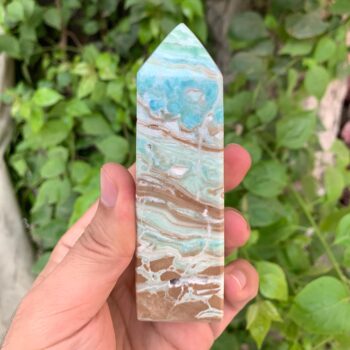 305g Amazing Caribbean Calcite Tower, Calcite Tower, Calcite Obelisk, Calcite Point, Caribbean Calcite Obelisk, Calcite Blue Tower, Calcite