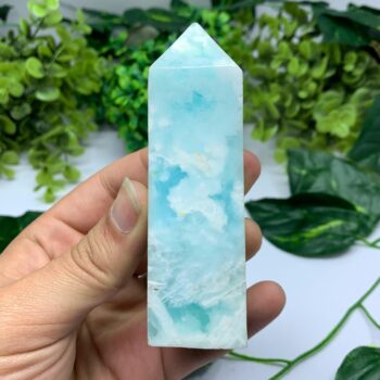 255g Beautiful Blue Caribbean Calcite Tower, Calcite Tower, Caribbean Calcite, Blue Caribbean Calcite, Calcite Obelisk, Blue Calcite Tower