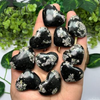 10 Pieces Black Obsidian Snow Flakes Hearts, Snow Flakes Hearts, Polished Obsidian Hearts, Black Obsidian Hearts, Snow Flakes Stone Hearts