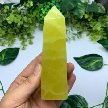 425g Top Quality Lemon Calcite Tower, Lemon Calcite Stone Tower, Lemon Calcite Polished Tower, Calcite, Lemon Calcite, Lemon Calcite Tower