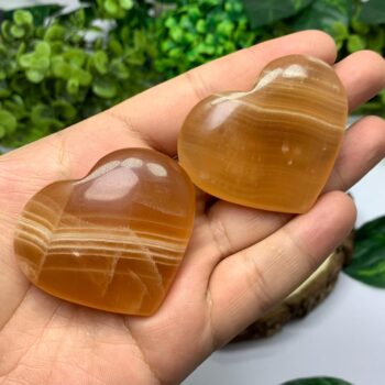 2 Pcs Beautiful Red Honey Calcite Heart Stone