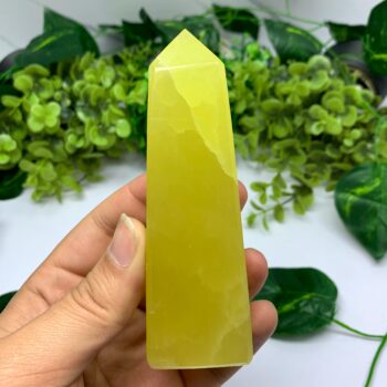 320g Top Quality Lemon Calcite Tower, Lemon Calcite Stone Tower, Lemon Calcite Polished Tower, Calcite, Lemon Calcite, Lemon Calcite Tower