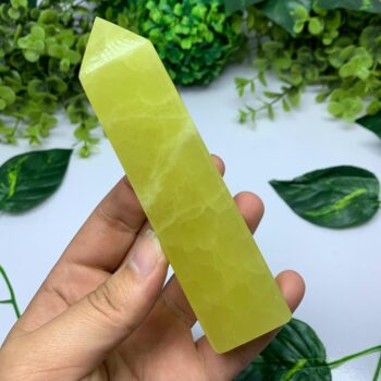 360g Best Quality Lemon Calcite Tower, Lemon Calcite Stone Tower, Lemon Calcite Polished Tower, Calcite, Lemon Calcite, Lemon Calcite Tower