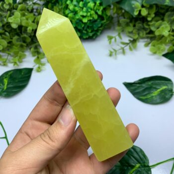 360g Best Quality Lemon Calcite Tower, Lemon Calcite Stone Tower, Lemon Calcite Polished Tower, Calcite, Lemon Calcite, Lemon Calcite Tower