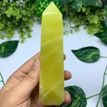390g Best Quality Lemon Calcite Tower, Lemon Calcite Stone Tower, Lemon Calcite Polished Tower, Calcite, Lemon Calcite, Lemon Calcite Tower