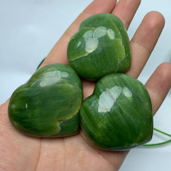 3 Pcs Beautiful Green Tremolite Heart Stones, Green Tremolite Hearts, Polished Tremolite Hearts, Polished Tremolite Heart Stones, Tremolite