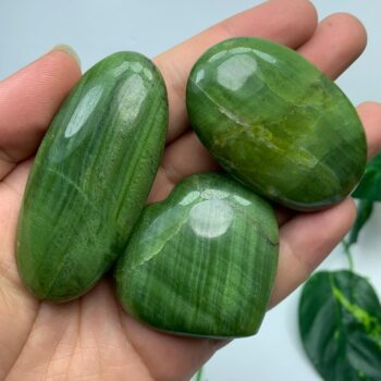 3 Pcs Top Quality Green Tremolite Palm Stones And Heart, Green Tremolite Palm Stone, Polished Tremolite Palm Stone, Polished Tremolite Heart