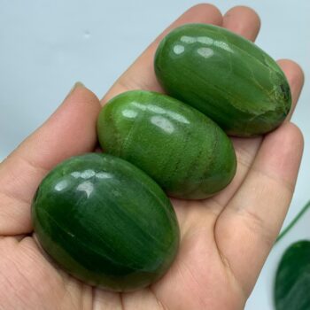 3 Pcs Best Quality Green Tremolite Palm Stone, Green Tremolite Palm Stone, Polished Tremolite Palm Stone, Polished Tremolite Palm, Tremolite